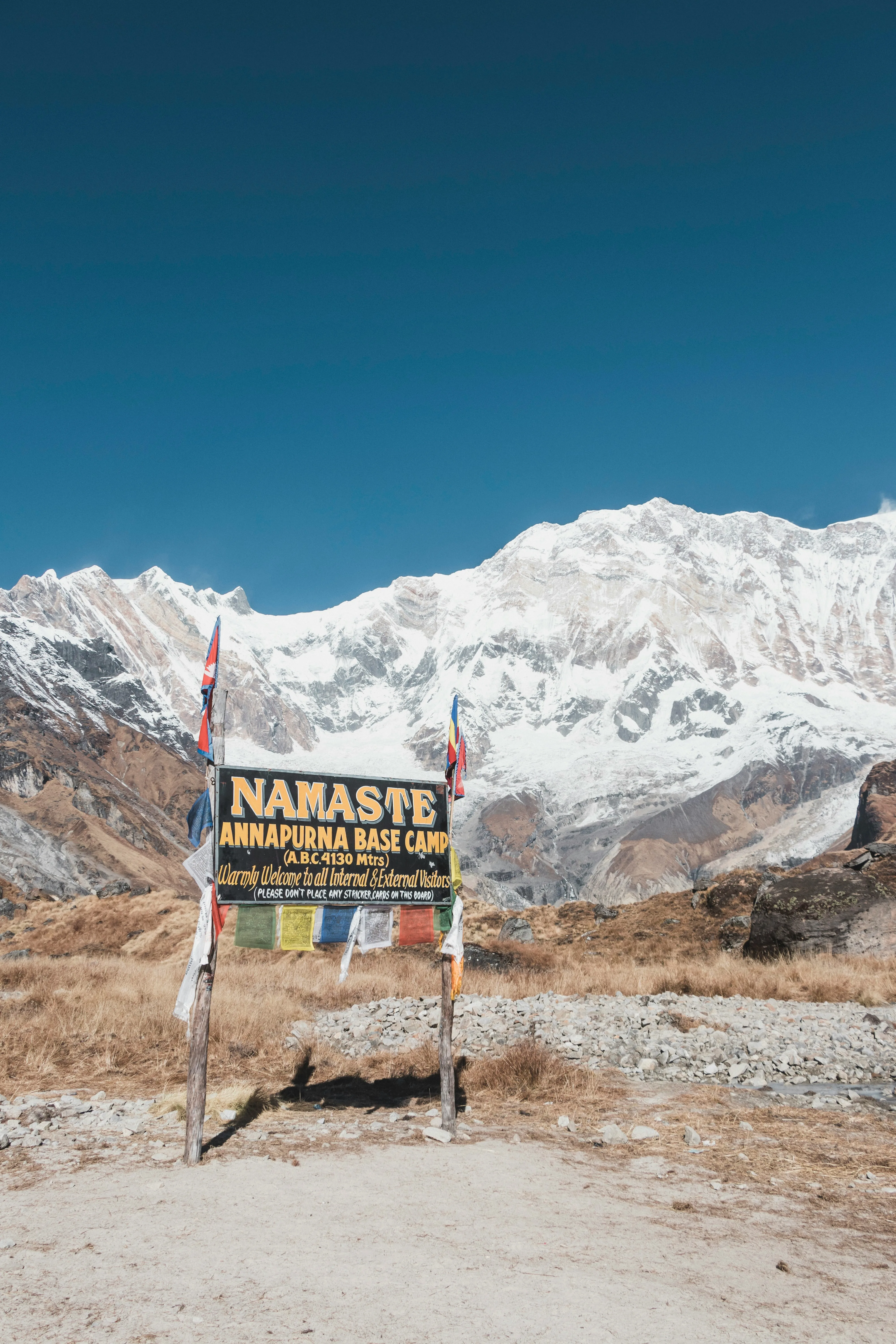 Welcome sign at Annapurna Base Camp 4,130m