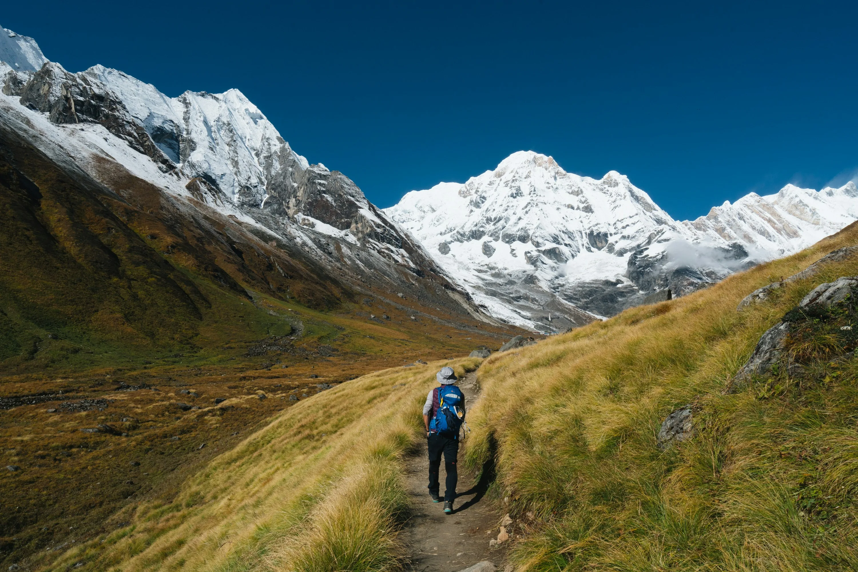 Trekker approaching the Annapurna Sanctuary