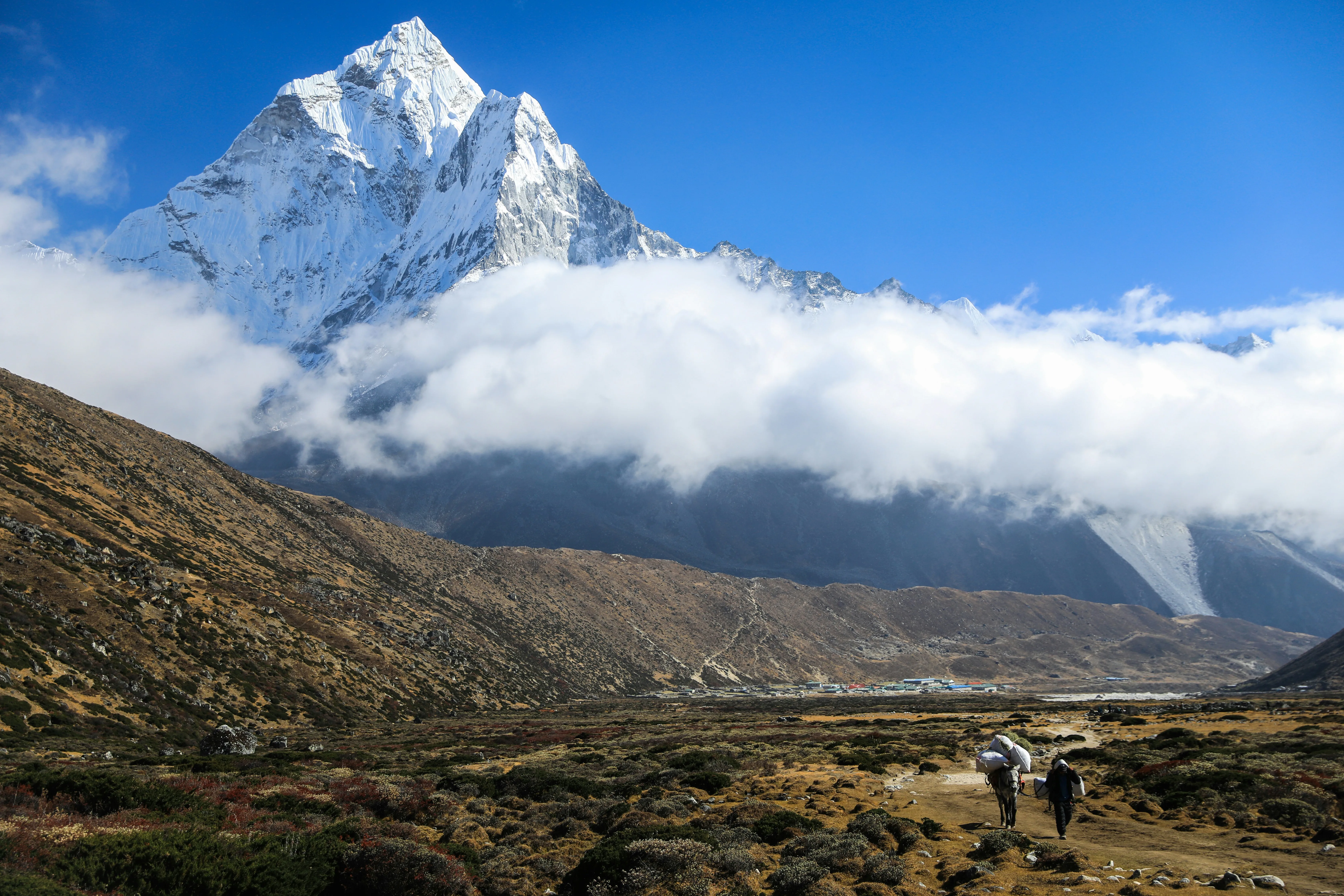 Trekkers beneath Ama Dablam, Khumbu Valley