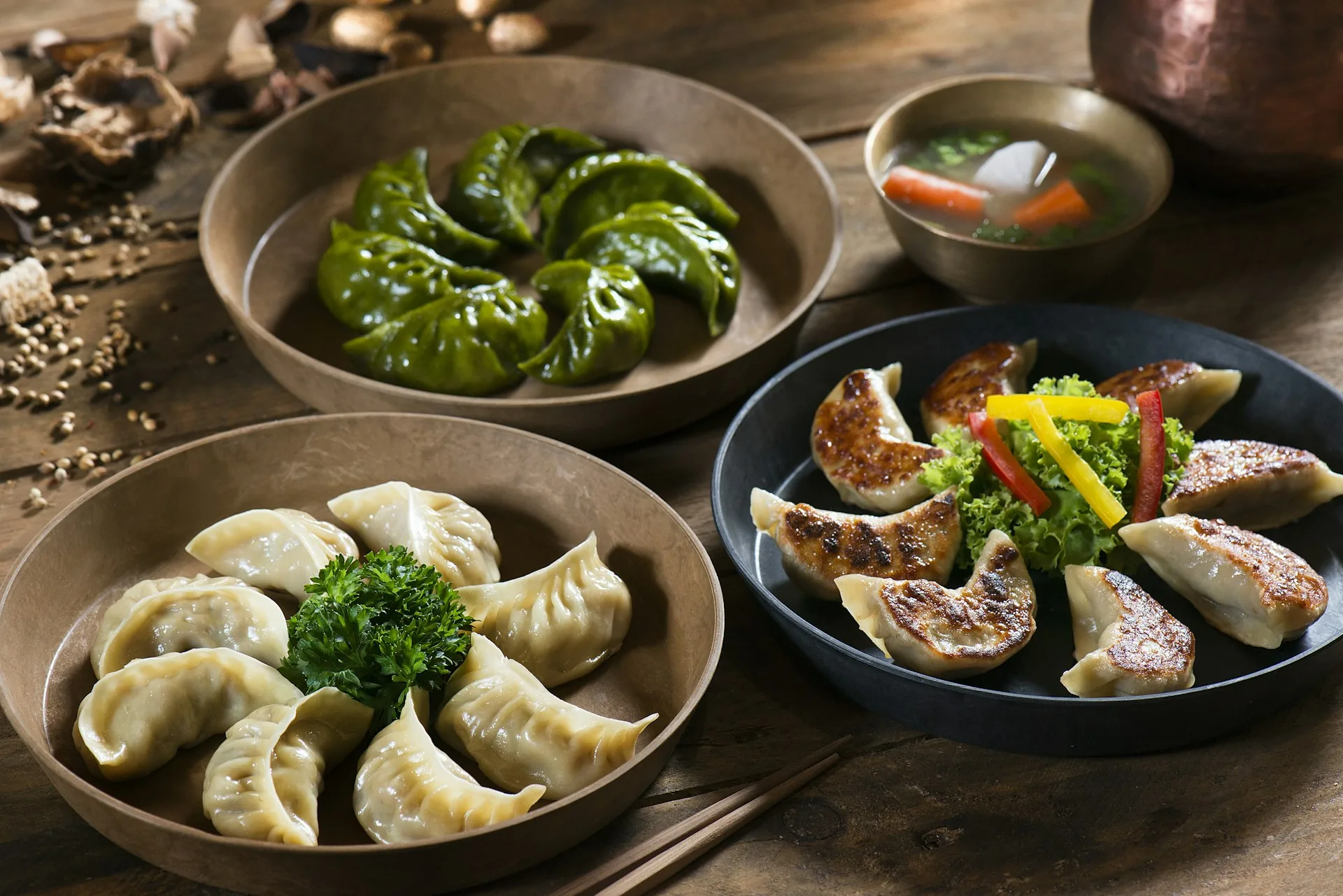 Learning to fold momo dumplings in cooking class