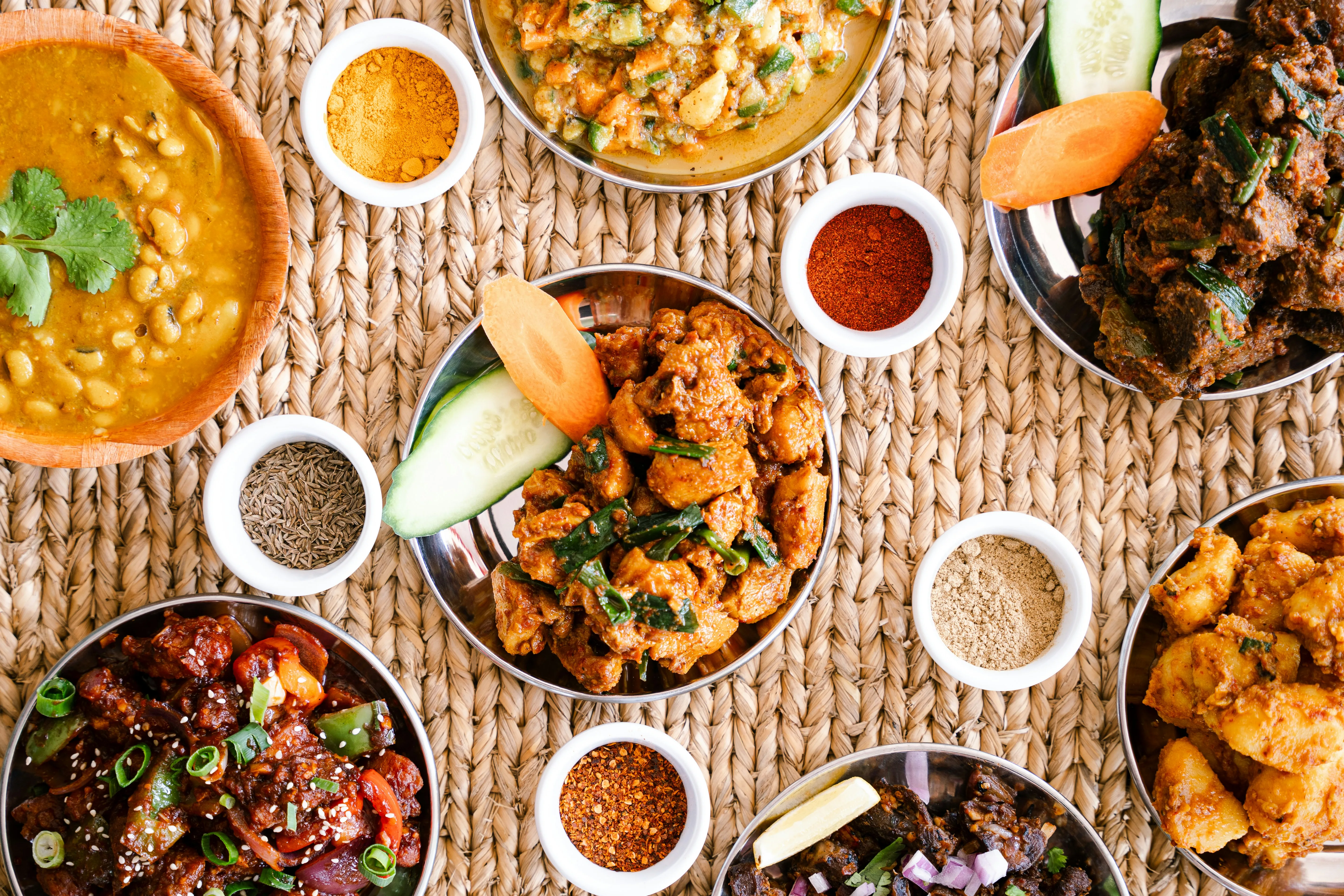 Traditional Newari feast spread